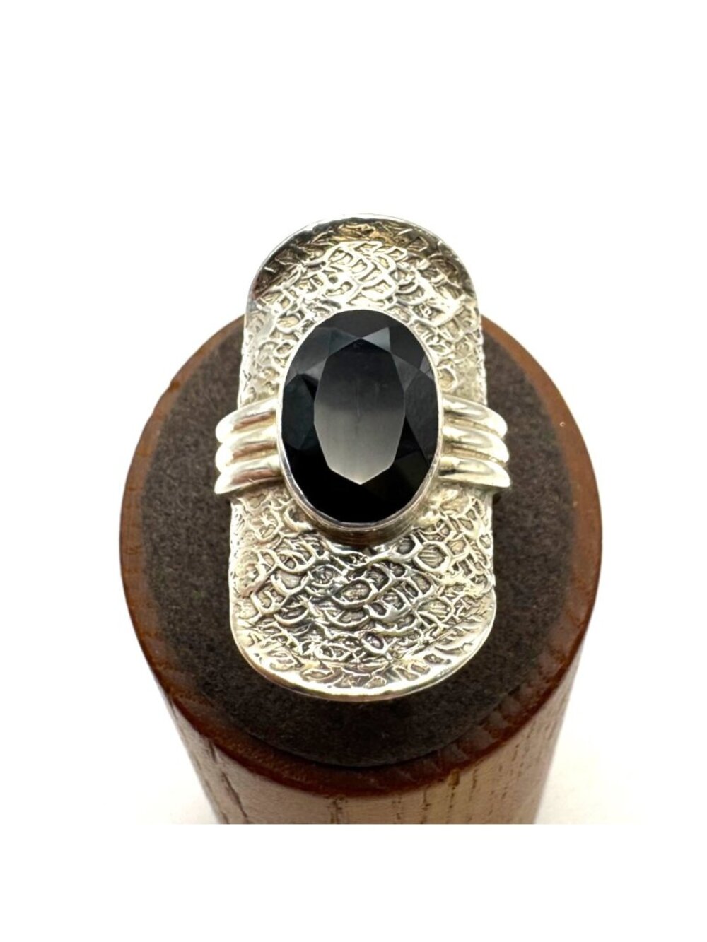 Sterling Silver 925 Faceted Black Tourmaline Bezel Set Statement Ring Size 9.75